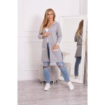 Cardigan cu gluga in doua culori gri-roz si maneca lunga