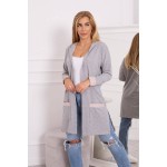 Cardigan cu gluga in doua culori gri-roz si maneca lunga