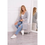Cardigan cu gluga in doua culori gri-roz si maneca lunga