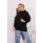 Hanorac negru oversize de iarna cu gluga