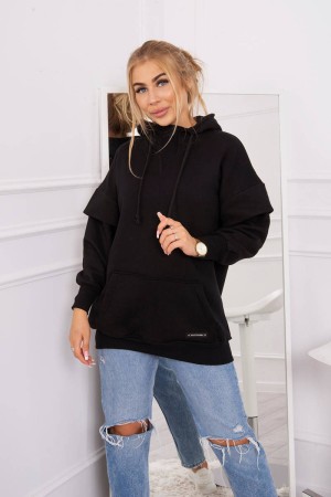 Hanorac negru oversize de iarna cu gluga