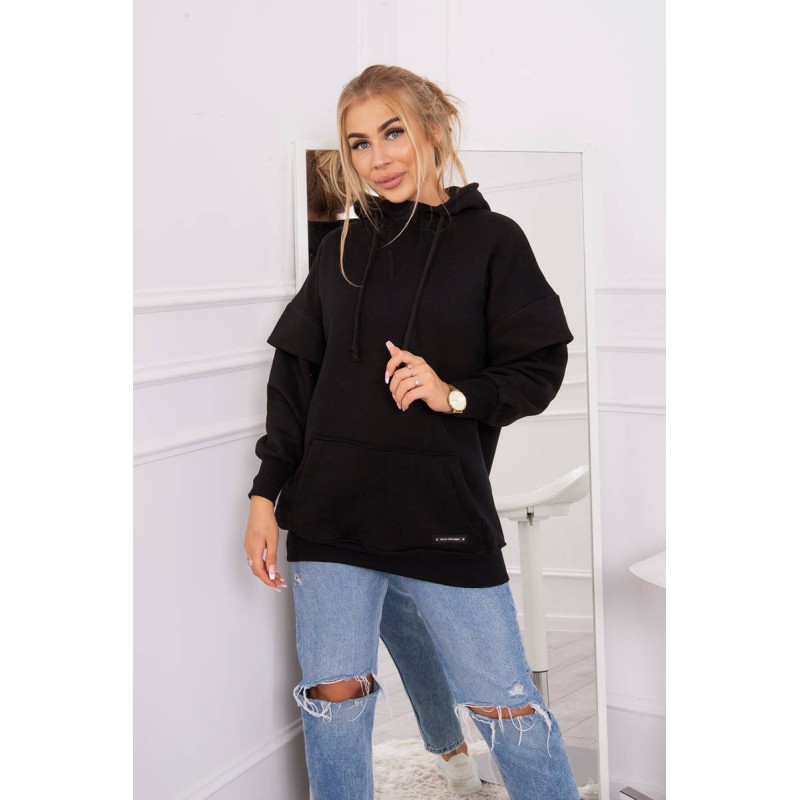 Hanorac negru oversize de iarna cu gluga