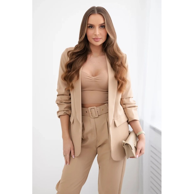 Compleu office dama elegant sacou si pantaloni camel
