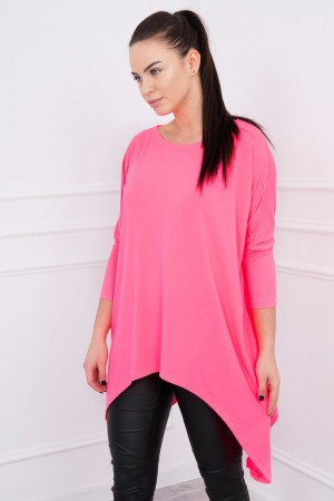 Bluza roz-neon lunga tip tunica asimetrica si larga