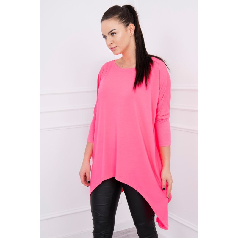 Bluza roz-neon lunga tip tunica asimetrica si larga Bluza roz-neon lunga tip tunica asimetrica si larga