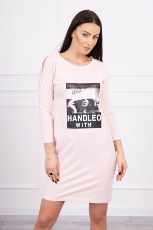 Rochie tip tricou roz cu imprimeu Handle with