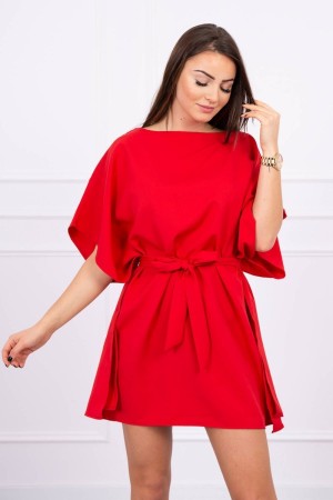 Rochie mini rosie cu cordon in talie