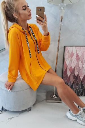 Cardigan dama mustar asimetric cu gluga