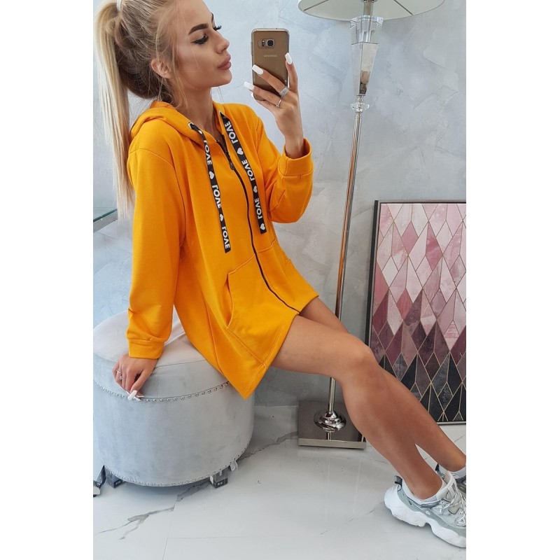 Cardigan dama mustar asimetric cu gluga Cardigan dama mustar asimetric cu gluga