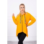 Cardigan dama mustar asimetric cu gluga Cardigan dama mustar asimetric cu gluga