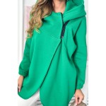 Cardigan vatuit verde din bumbac asimetric cu gluga