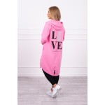 Cardigan primavara-toamna asimetric roz cu gluga