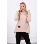 Hanorac subtire dama bej asimetric cu gluga