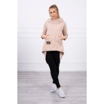 Hanorac subtire dama bej asimetric cu gluga
