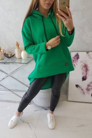 Hanorac gros dama verde asimetric cu gluga