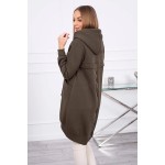 Cardigan gros dama, kaki cu gluga si fermoar asimetric Cardigan gros dama, kaki cu gluga si fermoar asimetric