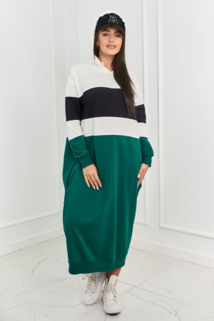 Rochie sport in 3 culori lunga oversize alb, negru si verde