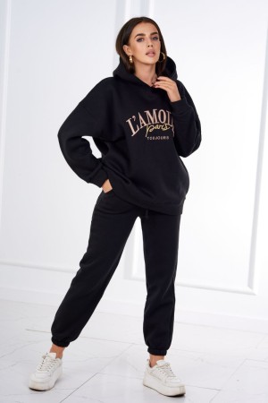 Trening negru dama din bumbac, set doua piese, L'Amour