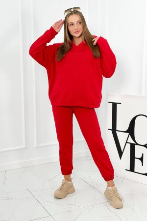 Trening rosu dama oversize cu text in relief Brooklyn