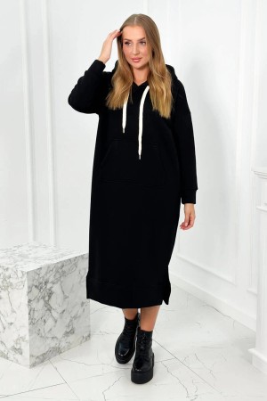 Rochie neagra de iarna, lunga material gros din bumbac