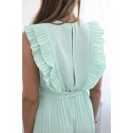 Salopeta plisata eleganta, evazata, menta cu volane pe bust