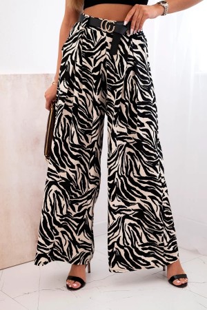 Pantaloni de vara evazati dama negri cu imprimeu zebra