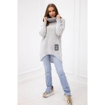 Pulover cu guler inalt subtire din tricot asimetric gri