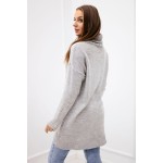 Pulover cu guler inalt subtire din tricot asimetric gri