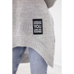 Pulover cu guler inalt subtire din tricot asimetric gri
