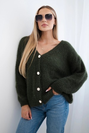 Pulover dama kaki pufos cu nasturi