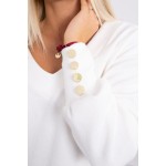 Pulover dama alb cu butoni decorativi
