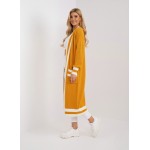 Cardigan lung mustar cu dungi albe si buzunare Cardigan lung mustar cu dungi albe si buzunare