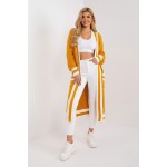 Cardigan lung mustar cu dungi albe si buzunare Cardigan lung mustar cu dungi albe si buzunare