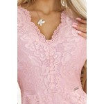 Rochie dreapta de ocazie din dantela roz prafuit Rochie dreapta de ocazie din dantela roz prafuit