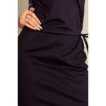 Rochie bleumarin cu guler de zi lungime medie