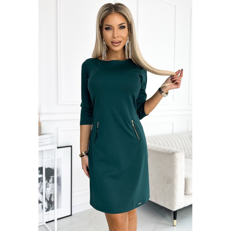 Rochie verde de zi office cu croiala dreapta