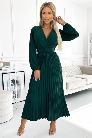 Rochie plisata eleganta verde de nunta zi