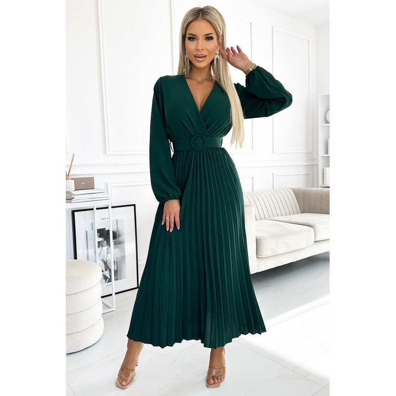 Rochie plisata eleganta verde de nunta zi