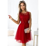 Rochie rosie scurta eleganta din tul fara maneci Rochie rosie scurta eleganta din tul fara maneci