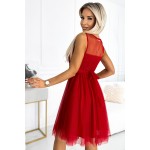 Rochie rosie scurta eleganta din tul fara maneci Rochie rosie scurta eleganta din tul fara maneci