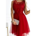 Rochie rosie scurta eleganta din tul fara maneci Rochie rosie scurta eleganta din tul fara maneci