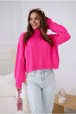 Pulover roz scurt de dama, tricotat, cozy