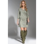 Rochie La aurora kaki lungime midi decolteu in V Rochie La aurora kaki lungime midi decolteu in V
