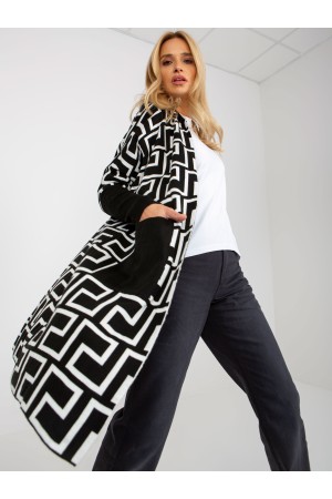 Cardigan cu imprimeu geometric lung cu buzunare