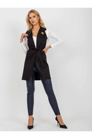 Vesta neagra de dama eleganta cu cordon in talie