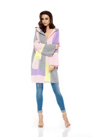 Cardigan dama colorat supradimensionat cu gluga LS204-2