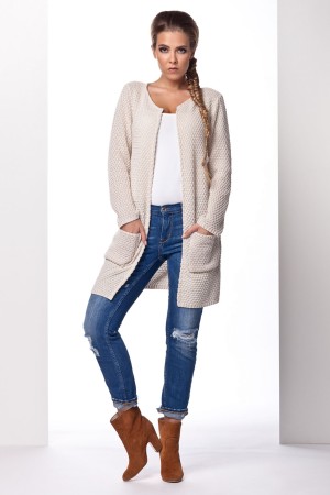 Cardigan dama cu lungime medie si maneci lungi bej
