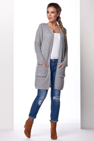 Cardigan dama cu lungime medie si maneci lungi gri