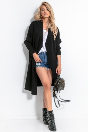 Cardigan dama cu lungime medie si maneci lungi negru