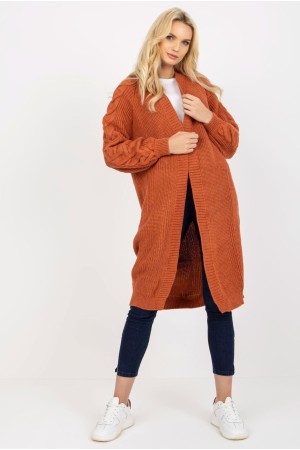 Cardigan tricotat lung caramiziu